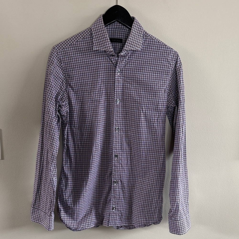 Z Zegna Men's Purple Plaid Button Down Shirt